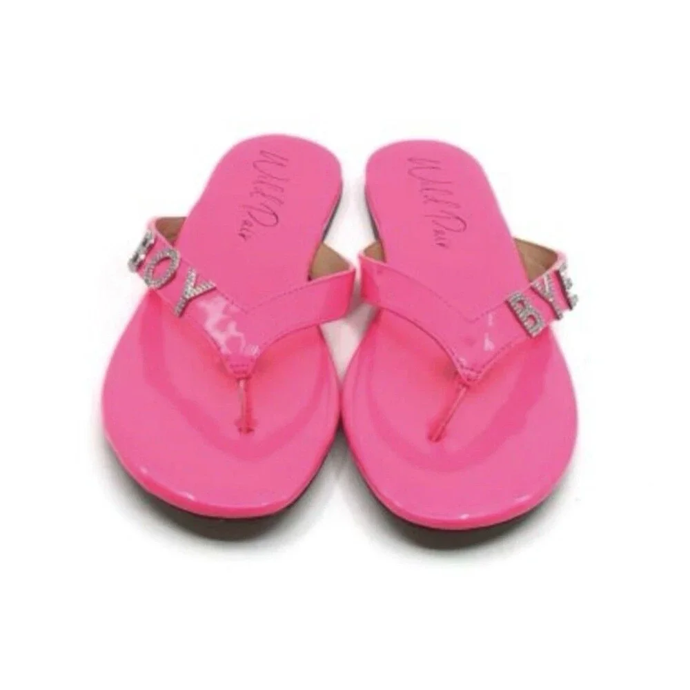WILD PAIR Womens Pink Rhinestone Fantasia Round Toe Slip On Thong Sandals 9.5 M